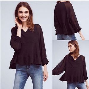 Anthropologie sheer sleeve Akemi kin black top